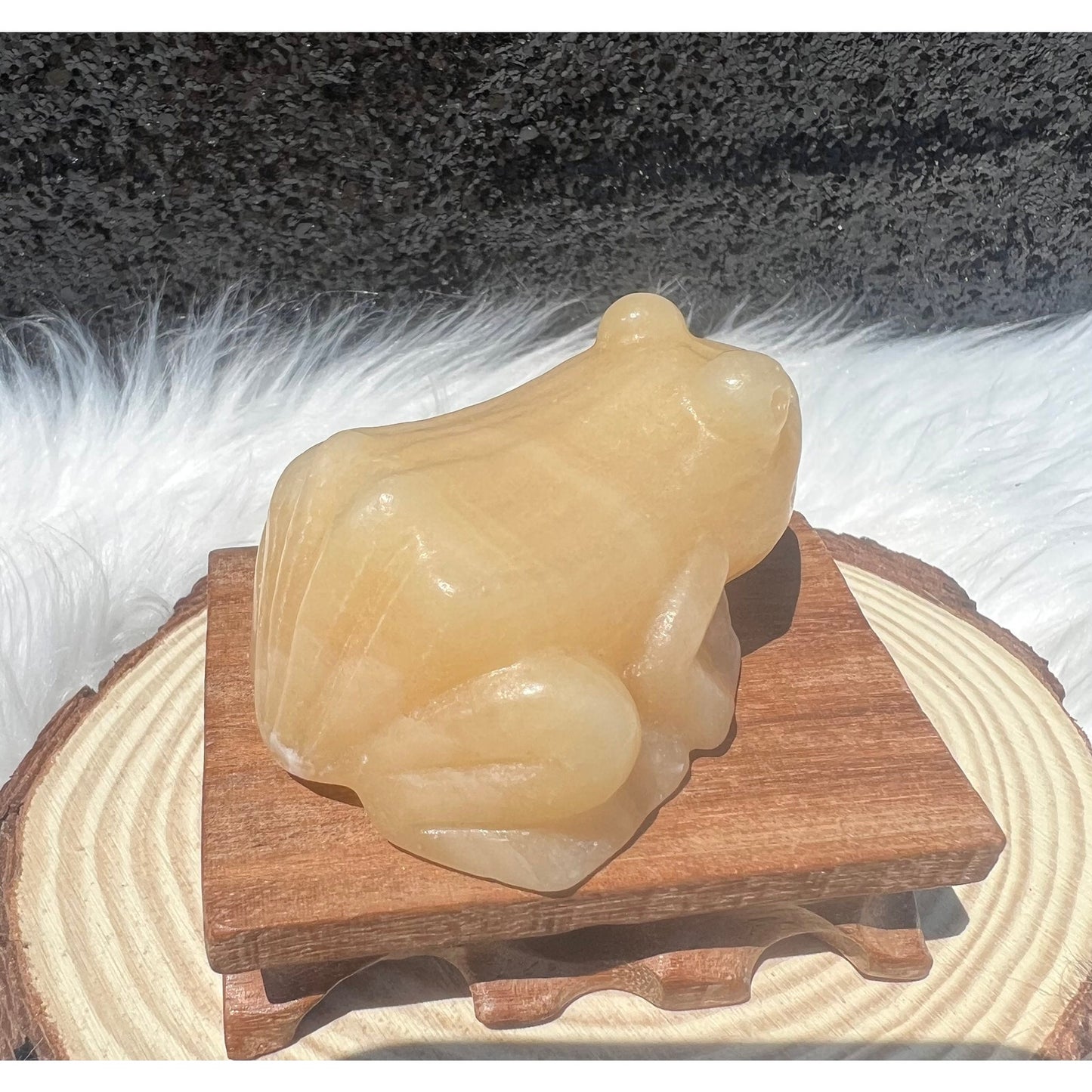 Orange Calcite Crystal Frog Carving