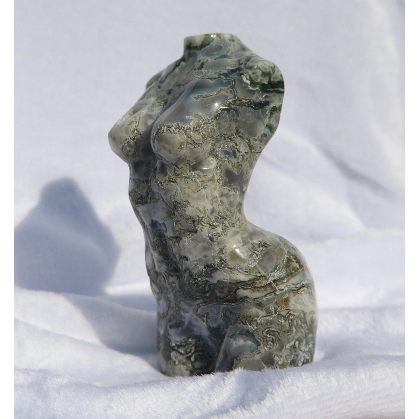 Large Moss Agate Crystal Goddess Body