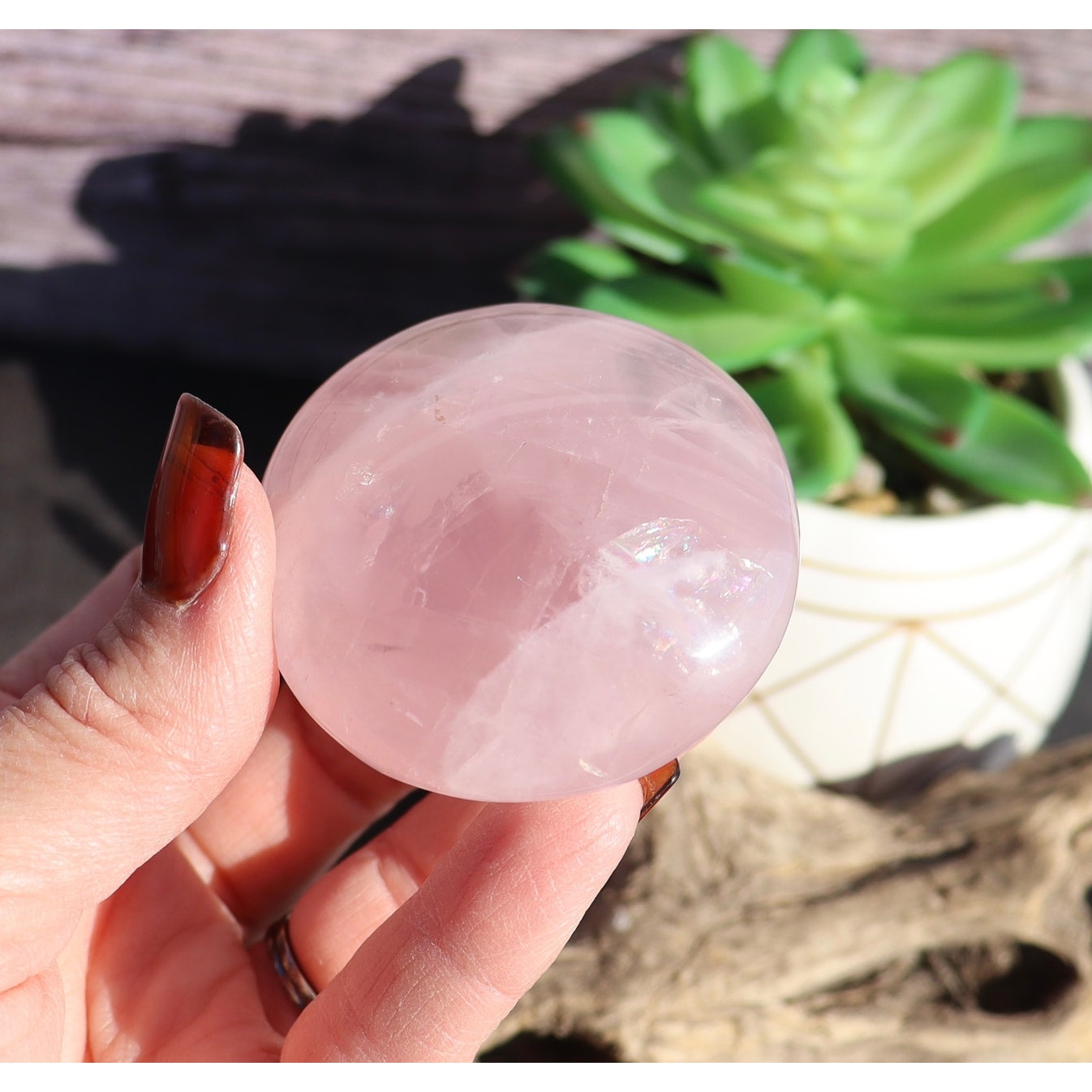 Rose Quartz Palm Stone, Heart Chakra