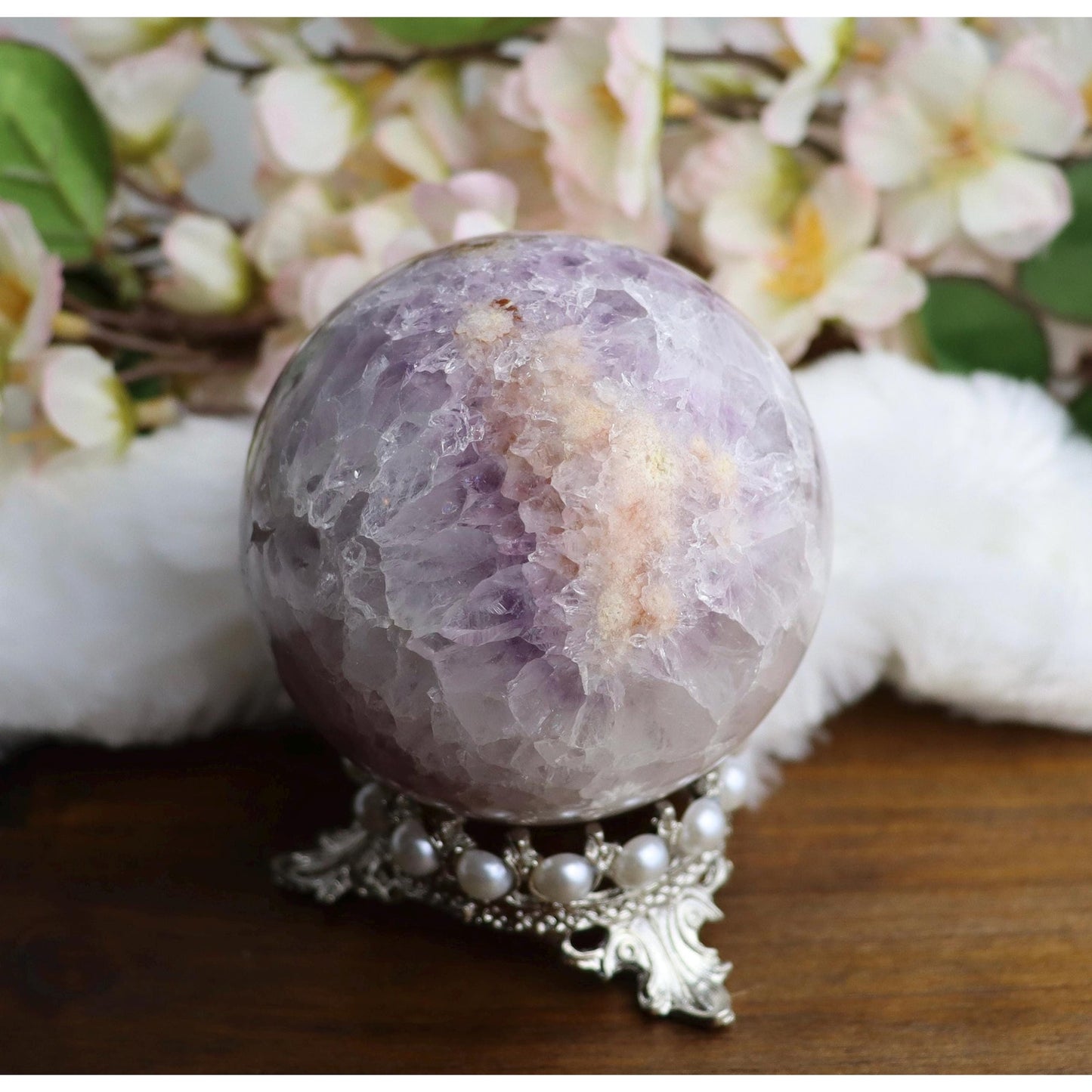 Amethyst Pink Flower Agate Crystal Sphere