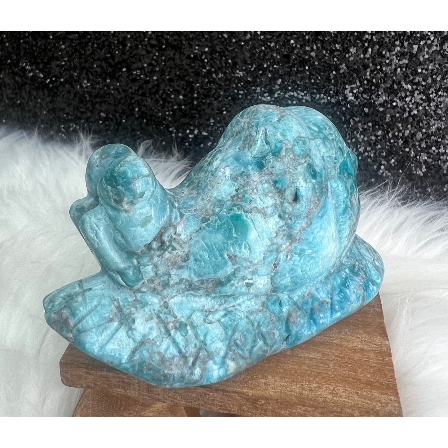 Blue Apatite Crystal Snail Carving