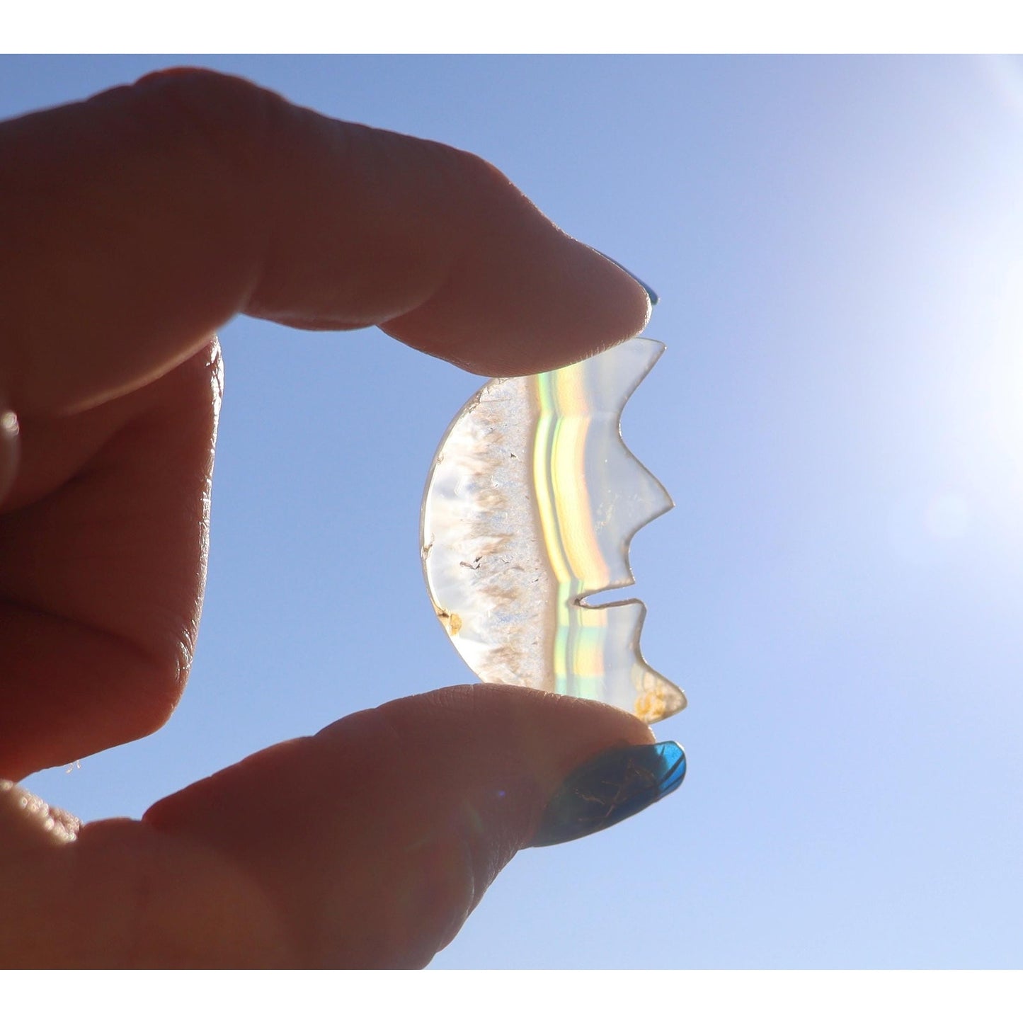 Rainbow Iris Agate Crescent Moon Face