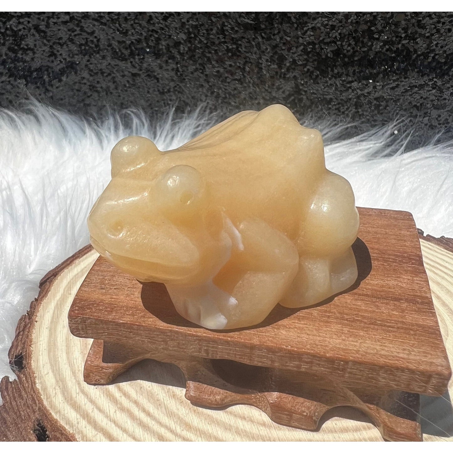 Orange Calcite Crystal Frog Carving