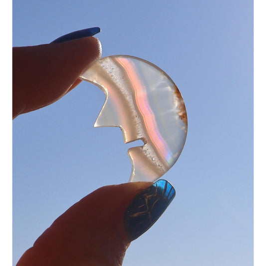 Rainbow Iris Agate Crescent Moon Face