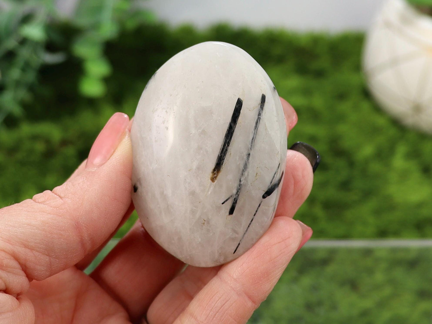 Tourmalinated Quartz Palm Stone