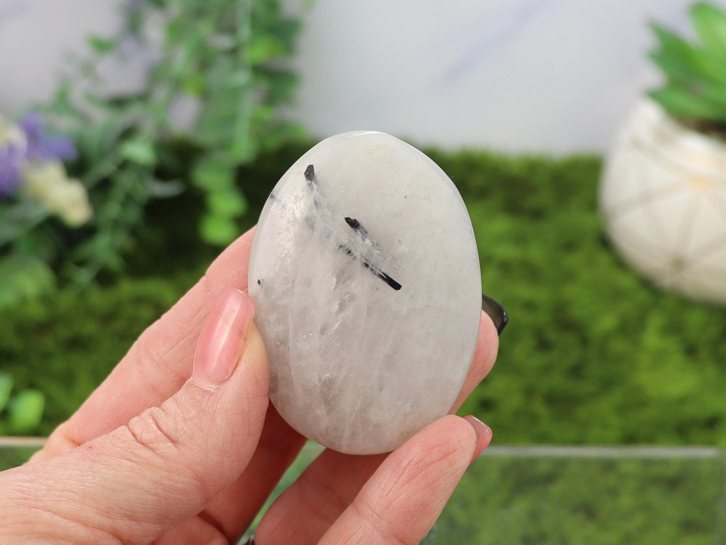 Tourmalinated Quartz Palm Stone
