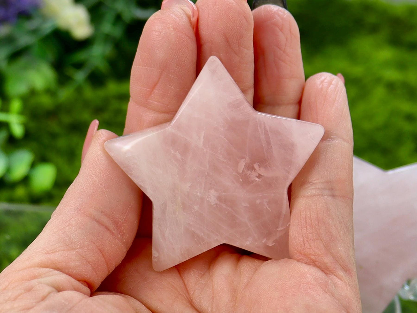 Rose Quartz Crystal Star Carving - Heart Chakra Stone, Rose Quartz Altar Decor, Natural Stone Home Decor, Star Decor