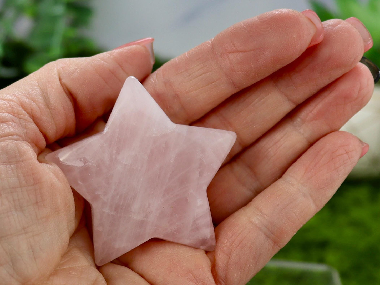 Rose Quartz Crystal Star Carving - Heart Chakra Stone, Rose Quartz Altar Decor, Natural Stone Home Decor, Star Decor