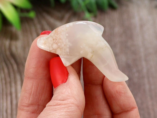 Flower Agate Crystal Dolphin Carving