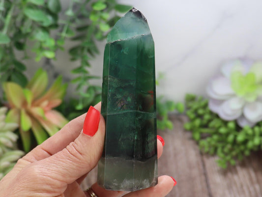 Green and Purple Fluorite Tower - Fluorite Crystal Point