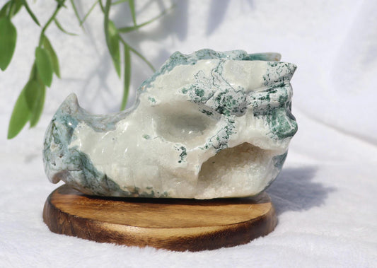 Moss Agate Dragon Head Crystal Carving