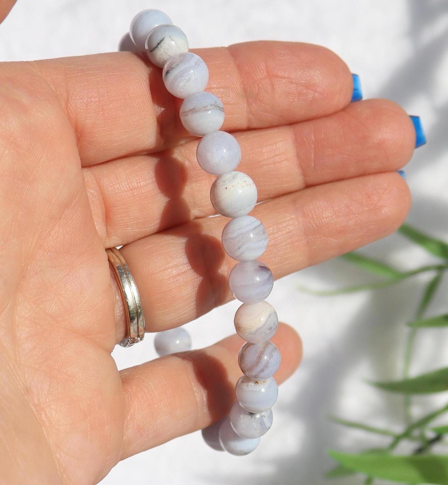Blue Lace Agate Beaded Stretch Bracelets - Natural Stone Jewelry