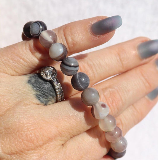 Gray Agate Crystal Beaded Stretch Bracelets