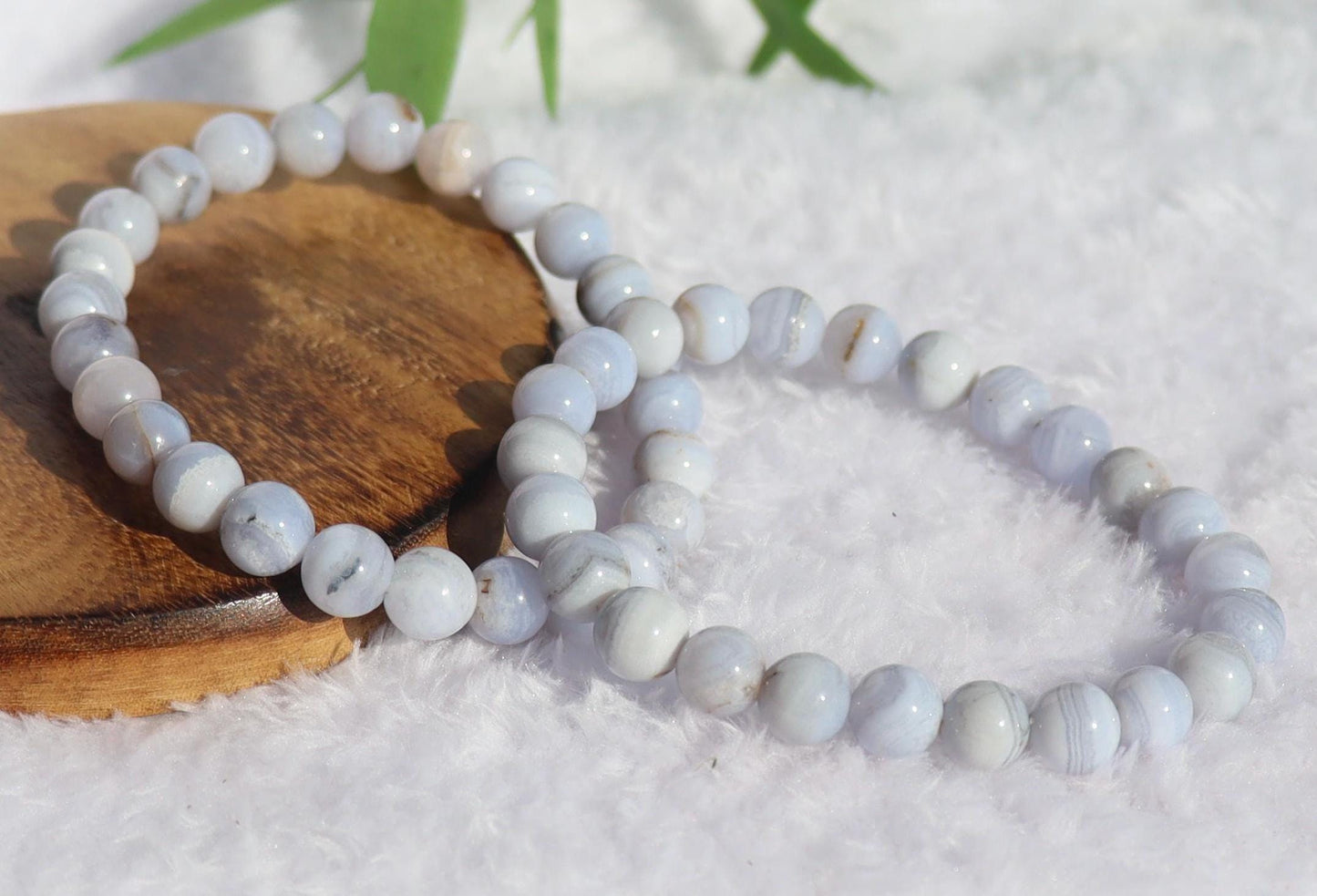 Blue Lace Agate Beaded Stretch Bracelets - Natural Stone Jewelry