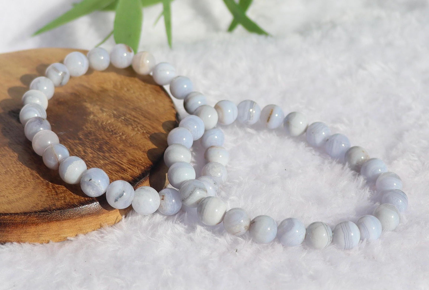 Blue Lace Agate Beaded Stretch Bracelets - Natural Stone Jewelry