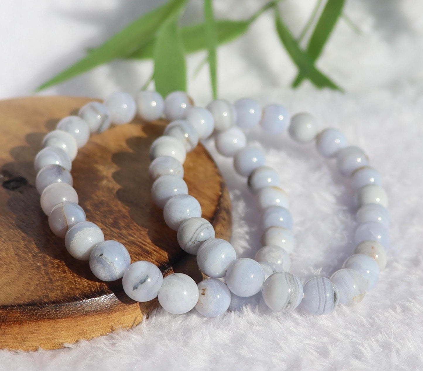 Blue Lace Agate Beaded Stretch Bracelets - Natural Stone Jewelry