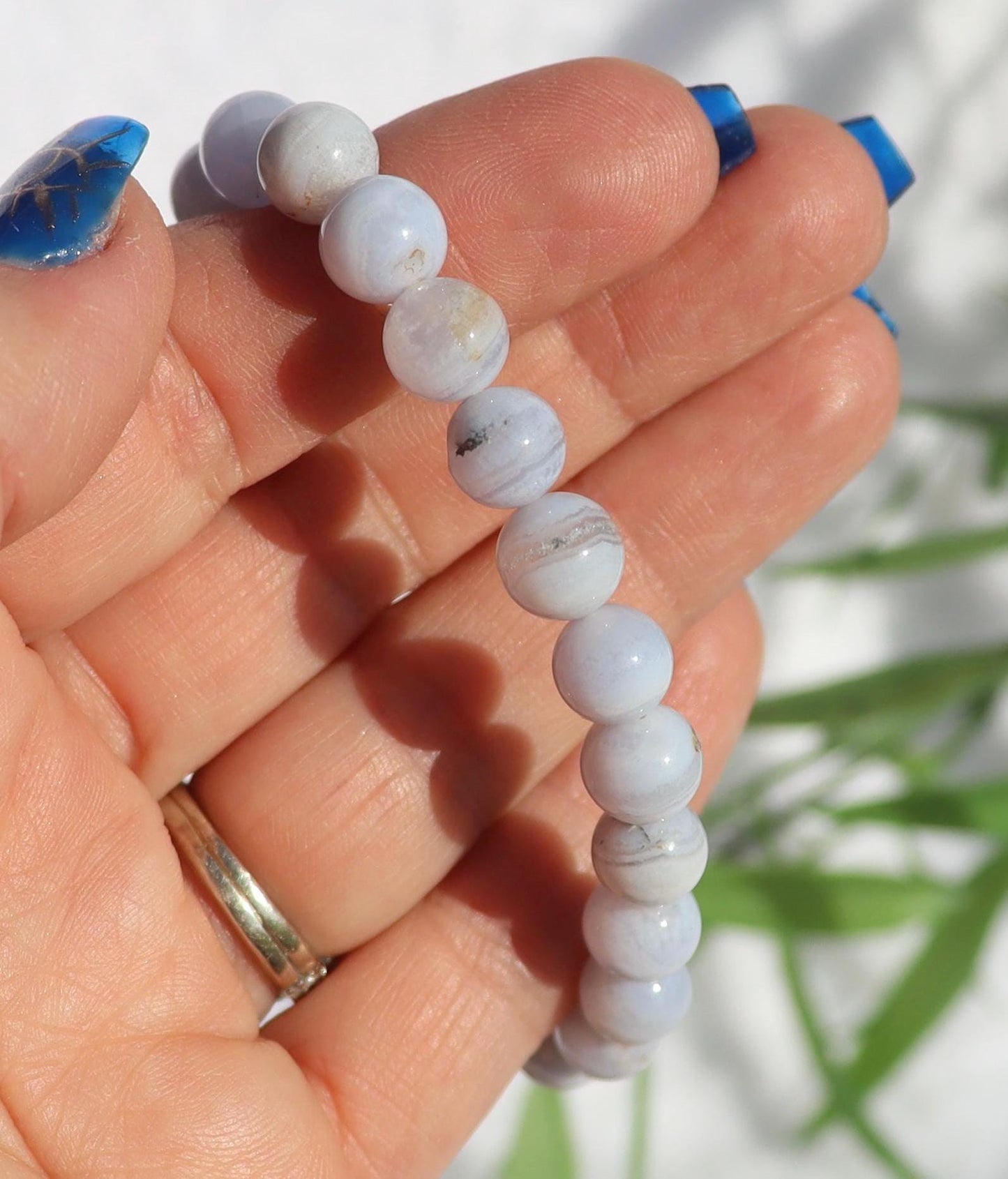 Blue Lace Agate Beaded Stretch Bracelets - Natural Stone Jewelry