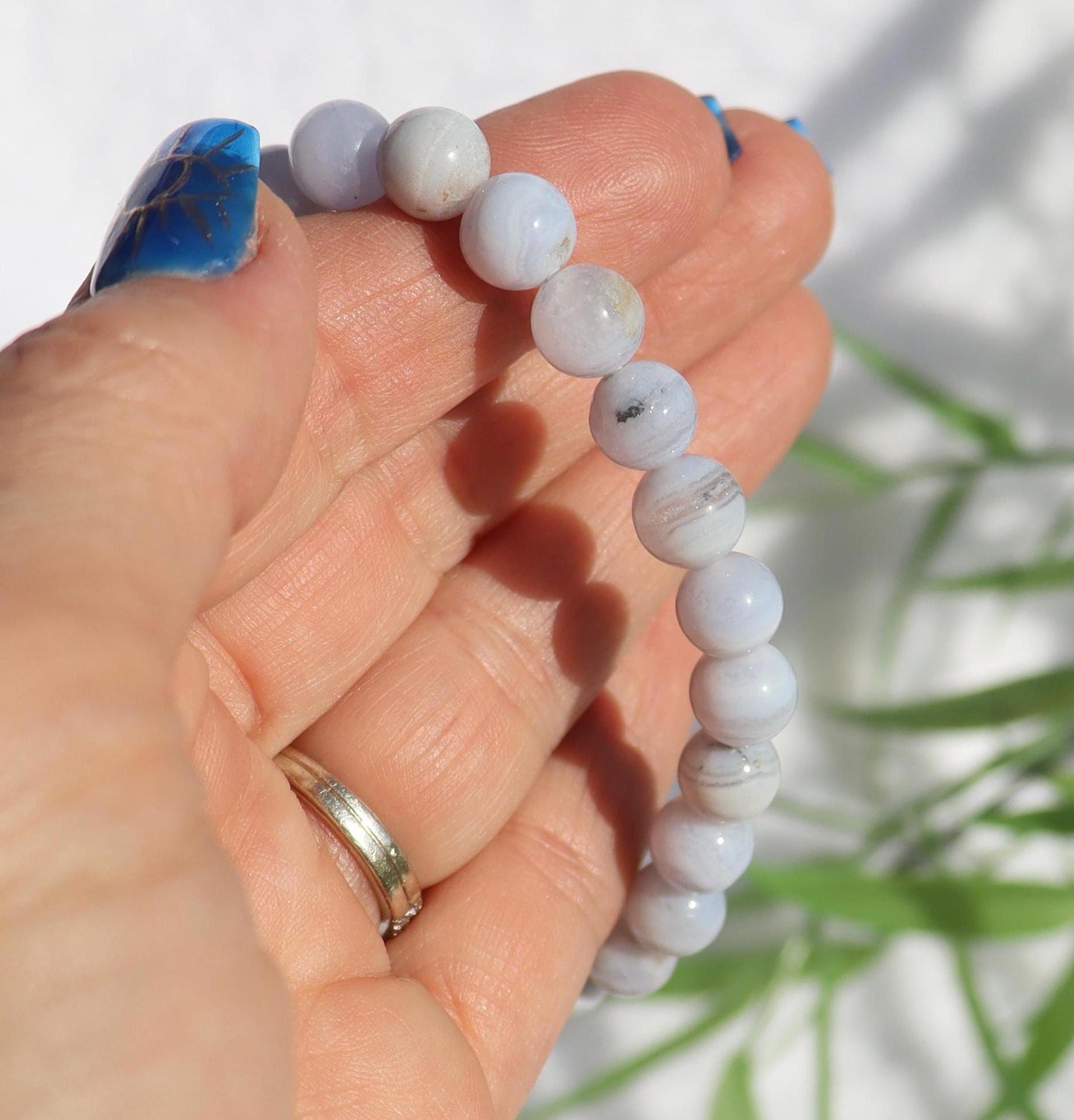 Blue Lace Agate Beaded Stretch Bracelets - Natural Stone Jewelry