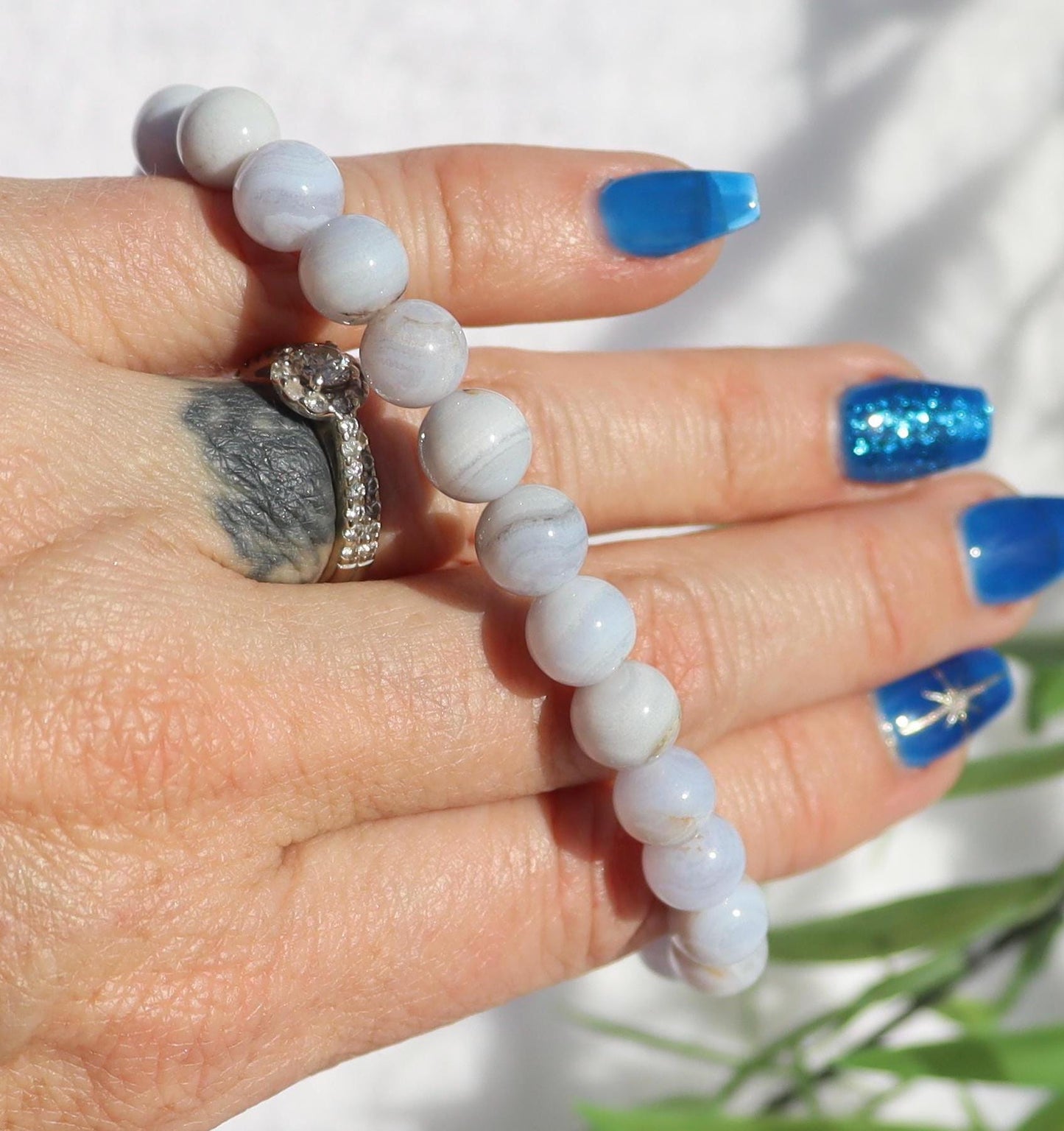 Blue Lace Agate Beaded Stretch Bracelets - Natural Stone Jewelry