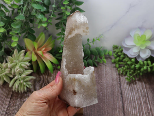 Druzy Agate with Quartz Crystal Obelisk