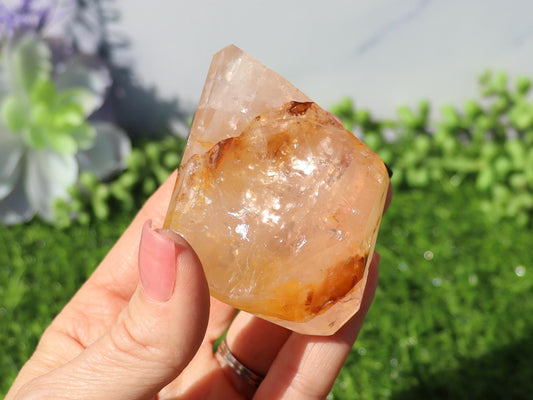 Rose Quartz Free Form with Golden Healer and Pyrite - Rose Quartz With Rainbows - Gemmy Rose Quartz