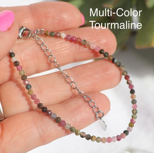 Natural Gemstone Faceted Round Beaded Adjustable Bracelets