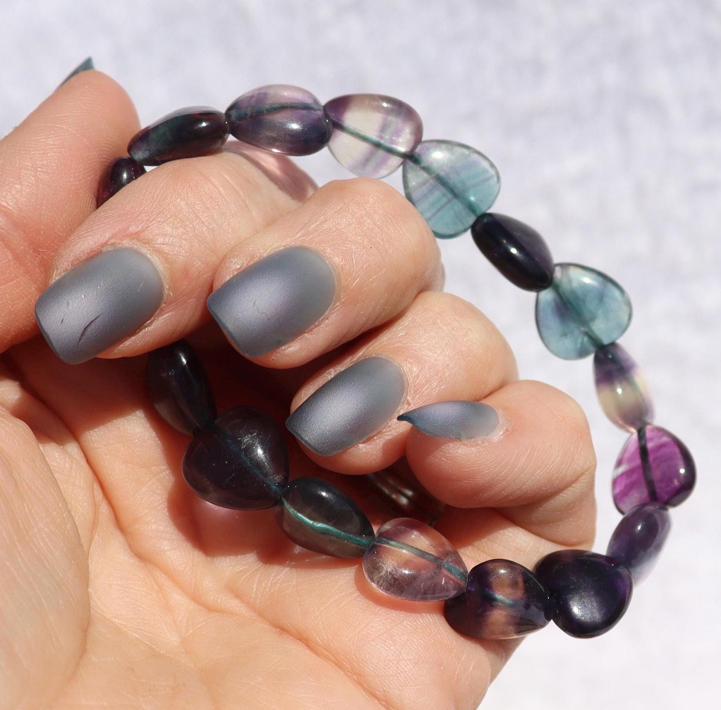 Rainbow Fluorite Heart Shaped Beaded Stretch Bracelet