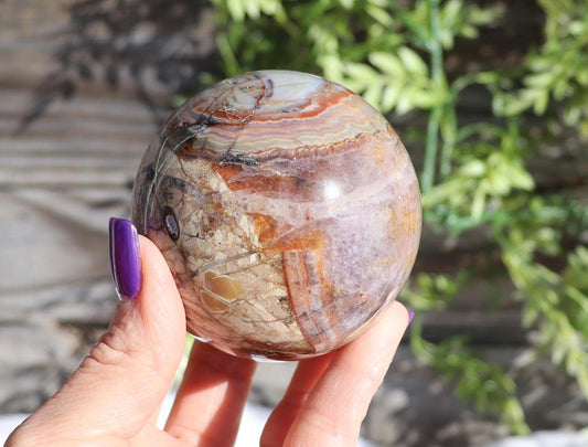 Crazy Lace Agate With Amethyst Sphere