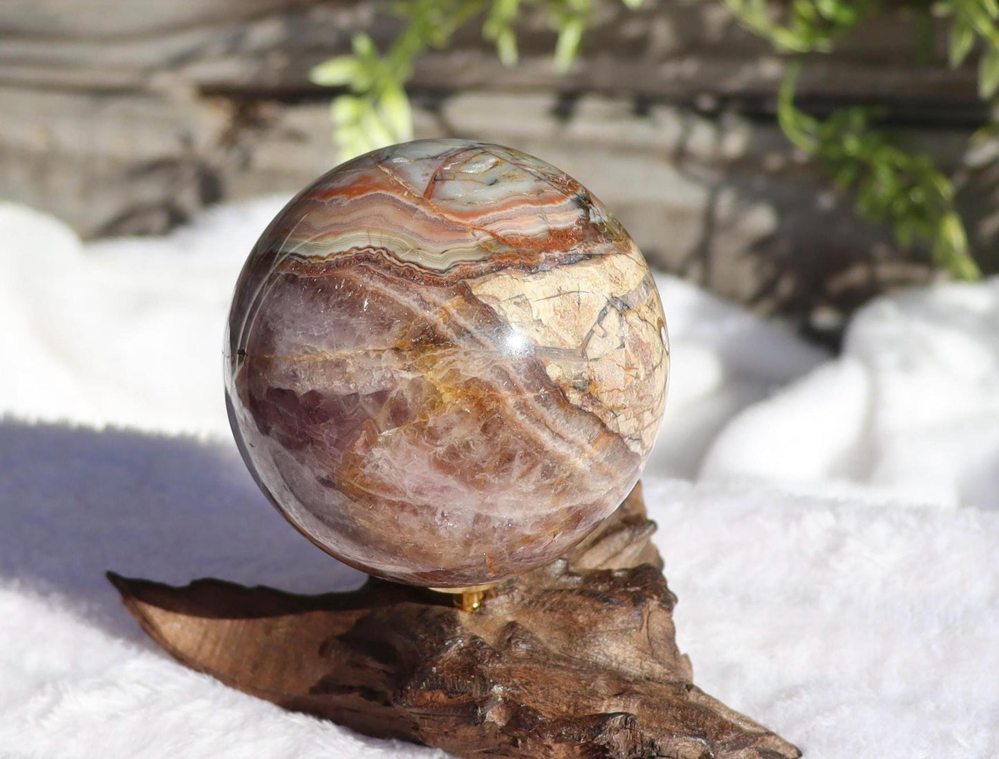 Crazy Lace Agate With Amethyst Sphere