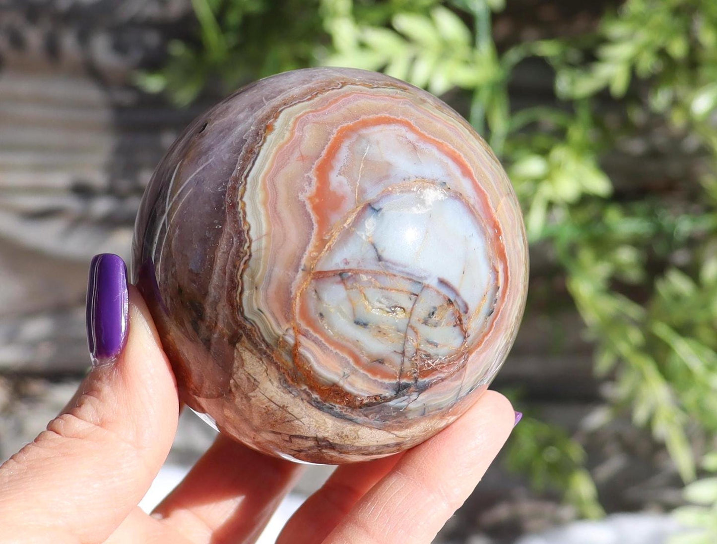 Crazy Lace Agate With Amethyst Sphere