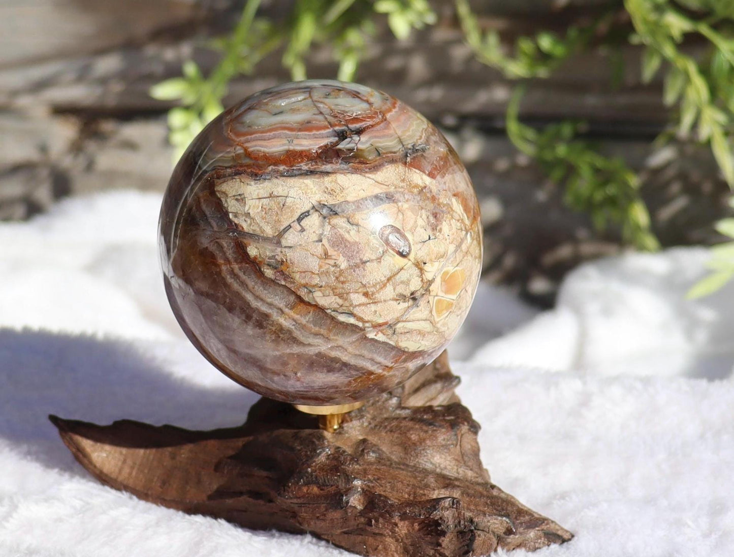 Crazy Lace Agate With Amethyst Sphere