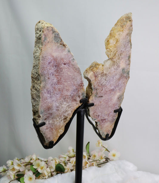 Large Pink Amethyst Butterfly Wings on Metal Stand from Brazil
