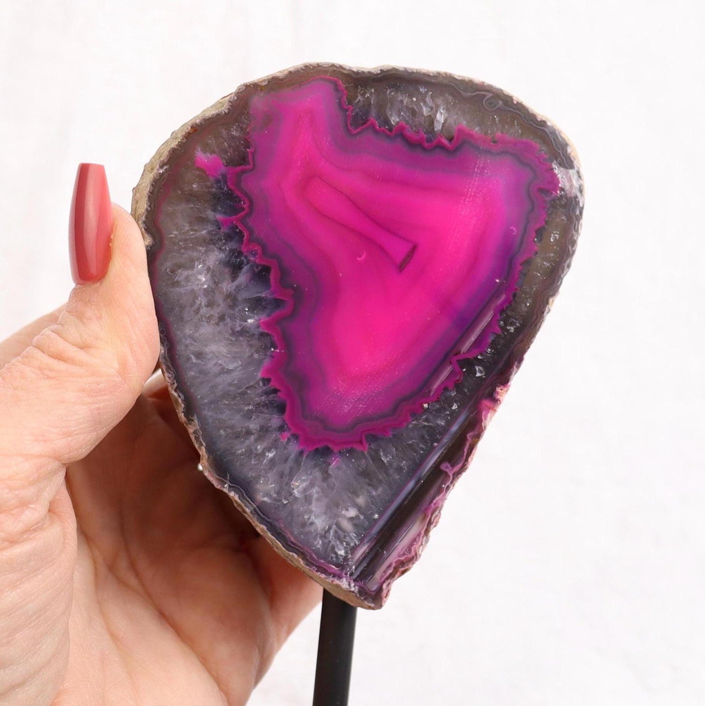 Pink Dyed Agate Geode Half on Stand