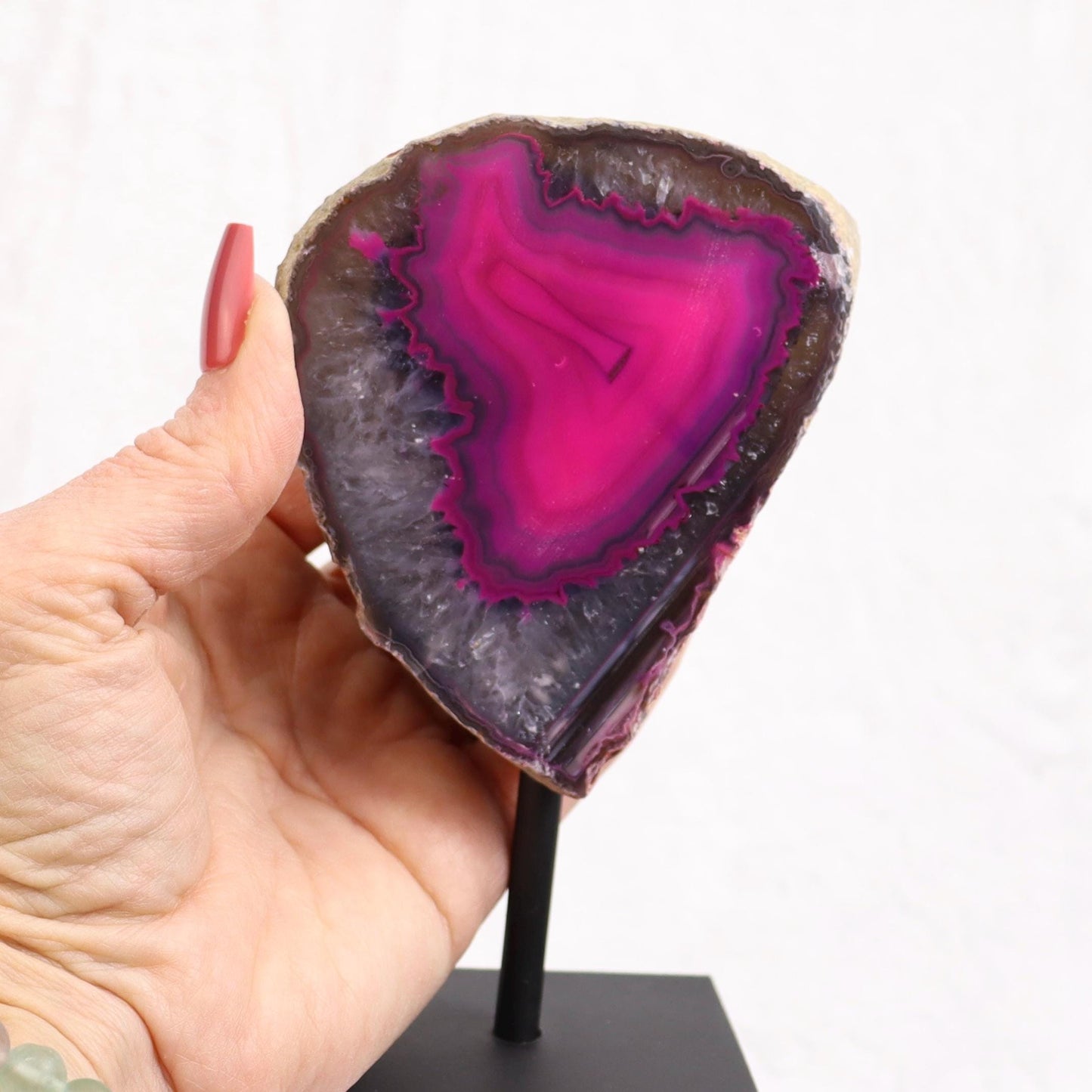 Pink Dyed Agate Geode Half on Stand