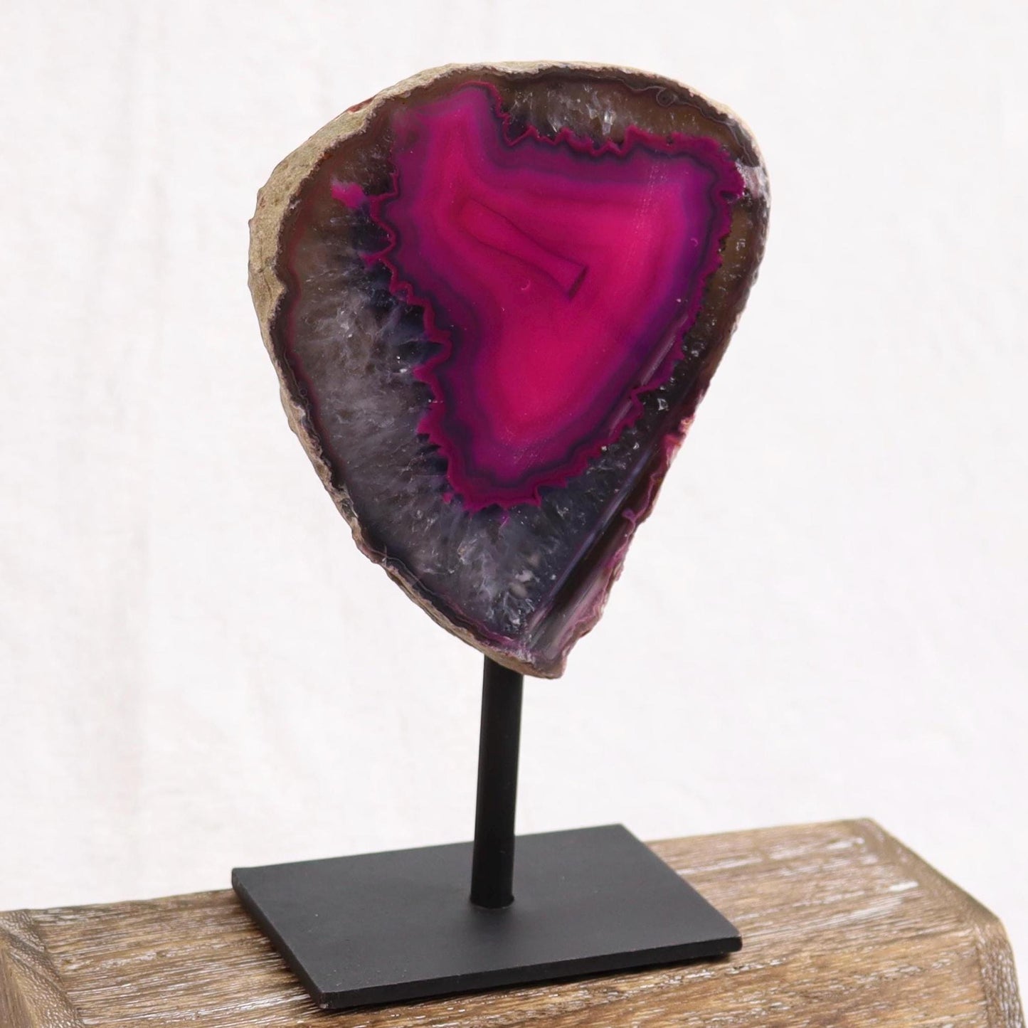 Pink Dyed Agate Geode Half on Stand