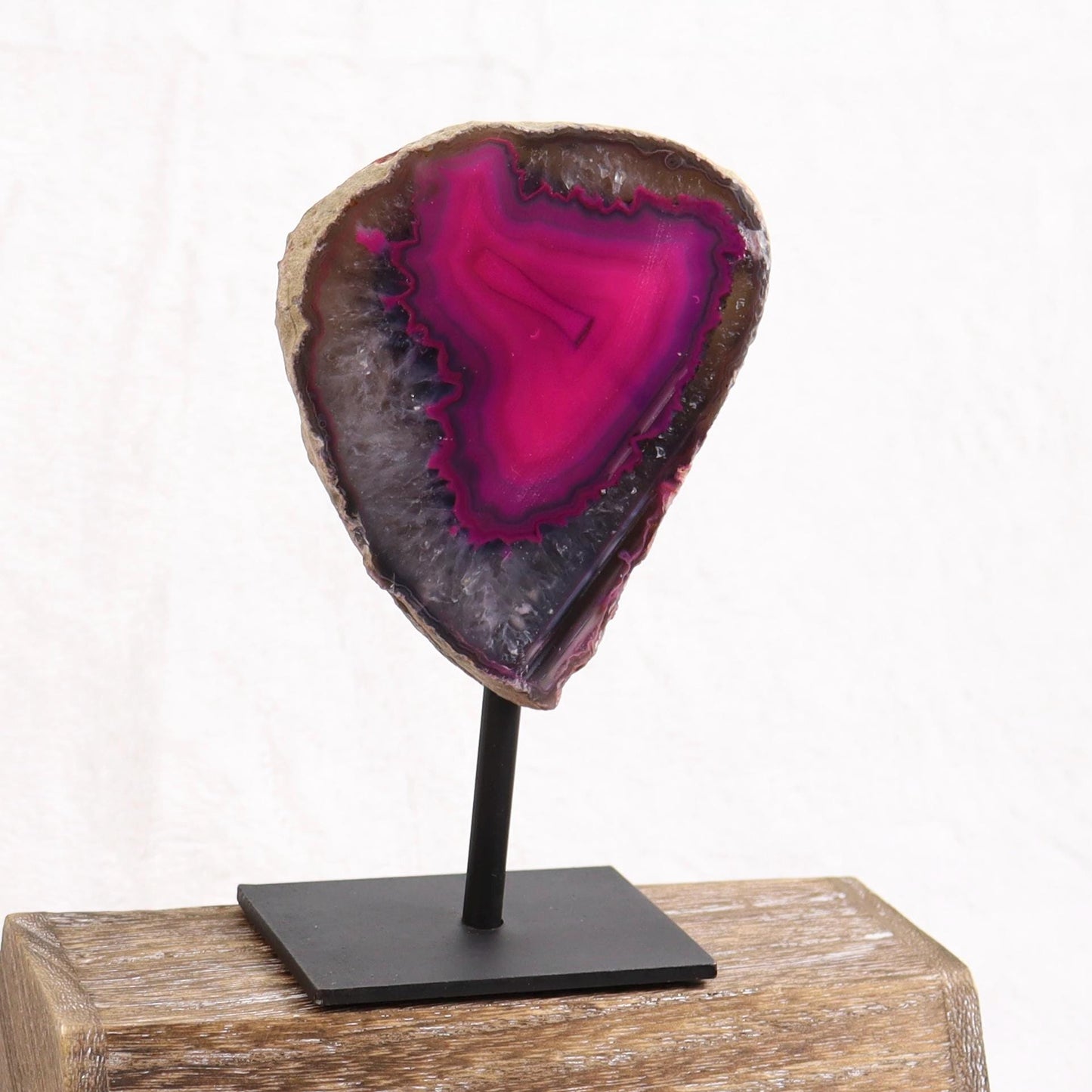Pink Dyed Agate Geode Half on Stand