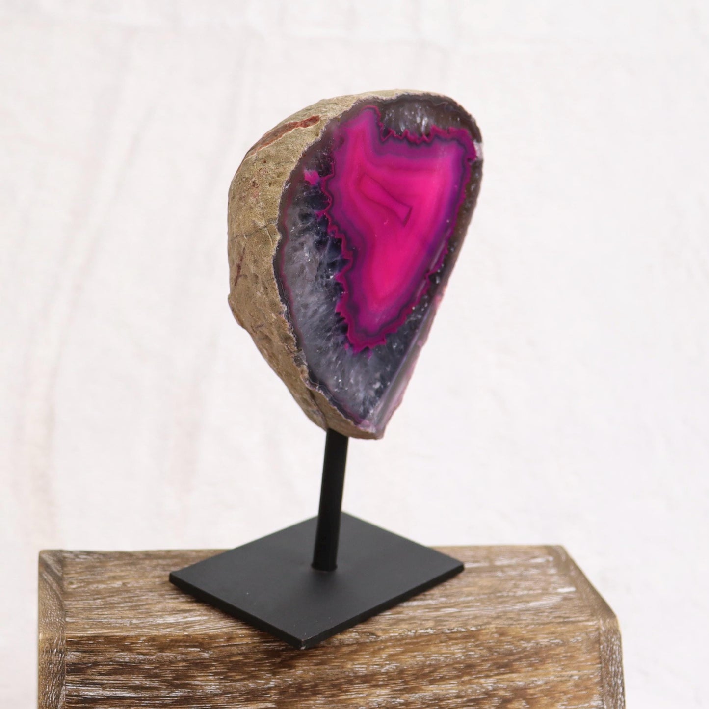 Pink Dyed Agate Geode Half on Stand