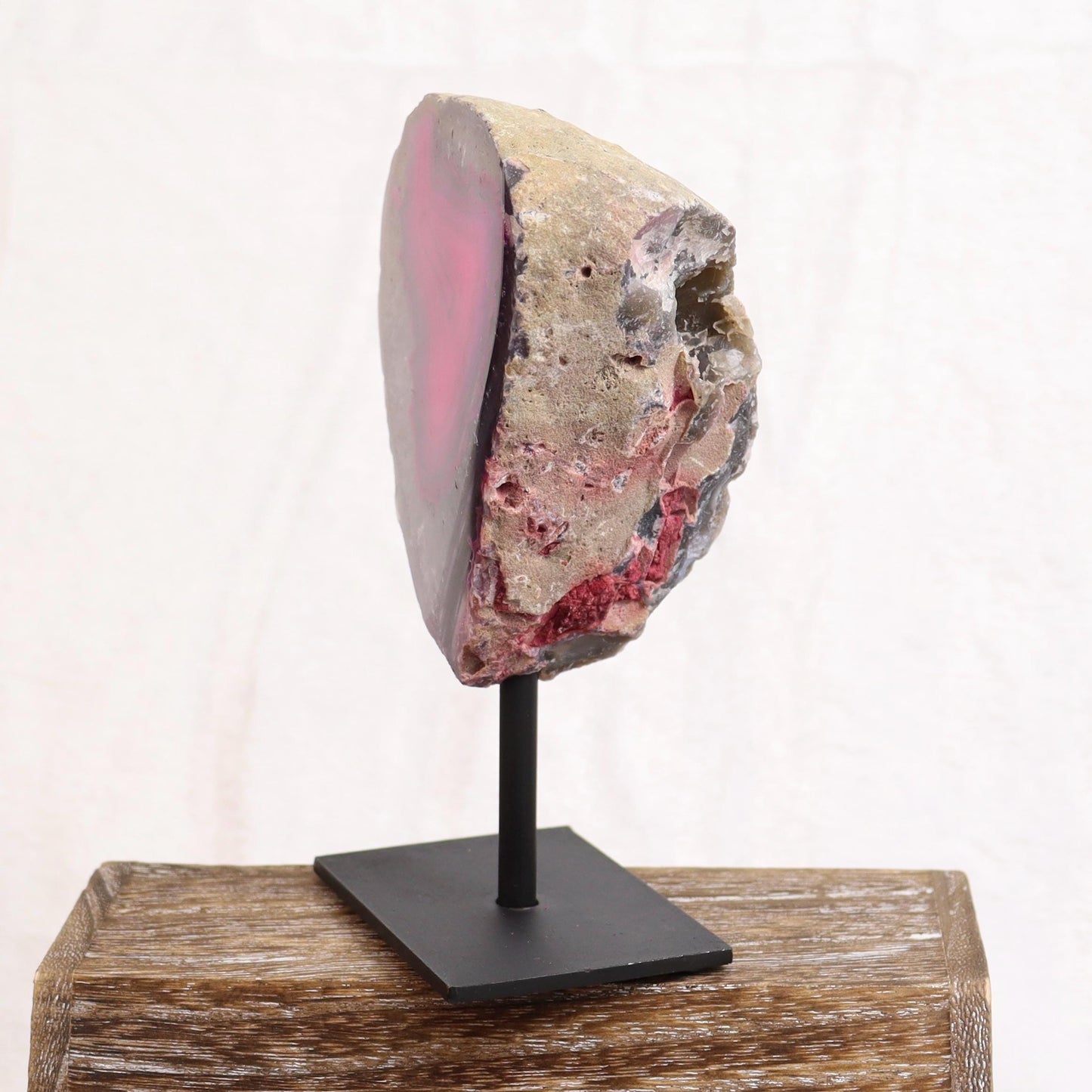 Pink Dyed Agate Geode Half on Stand