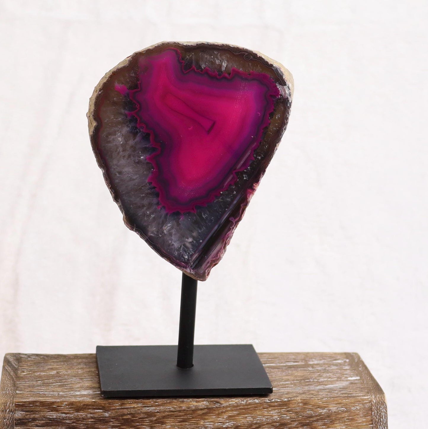 Pink Dyed Agate Geode Half on Stand