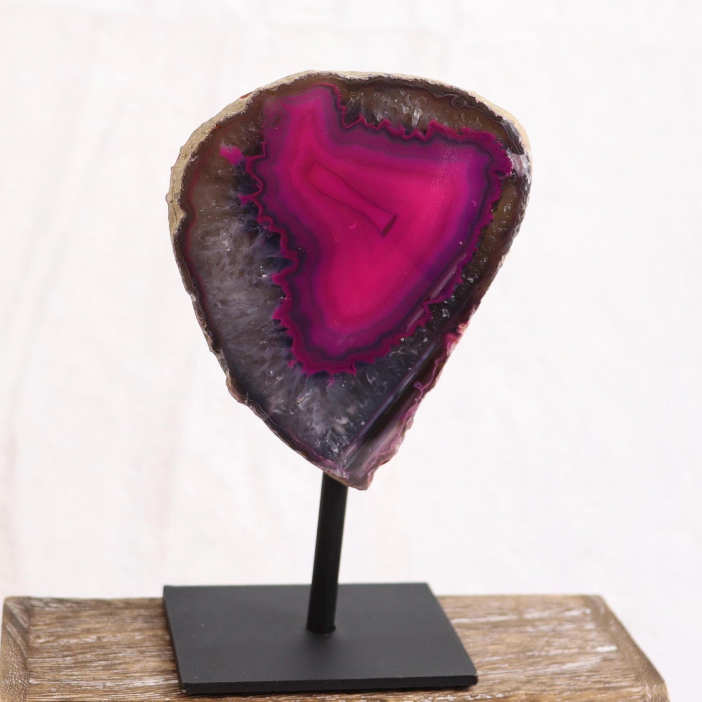 Pink Dyed Agate Geode Half on Stand