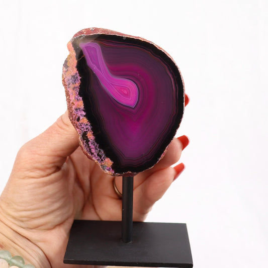 Pink Dyed Agate Geode Half on Stand