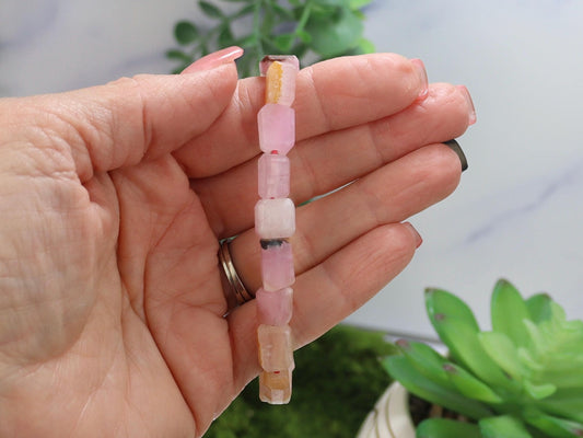 Exquisite Handmade Pink Aragonite Crystal Beaded Stretch Bracelet from Pakistan - Perfect for Protection and Healing
