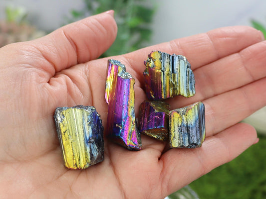 Rainbow Aura Titanium Raw Black Tourmaline