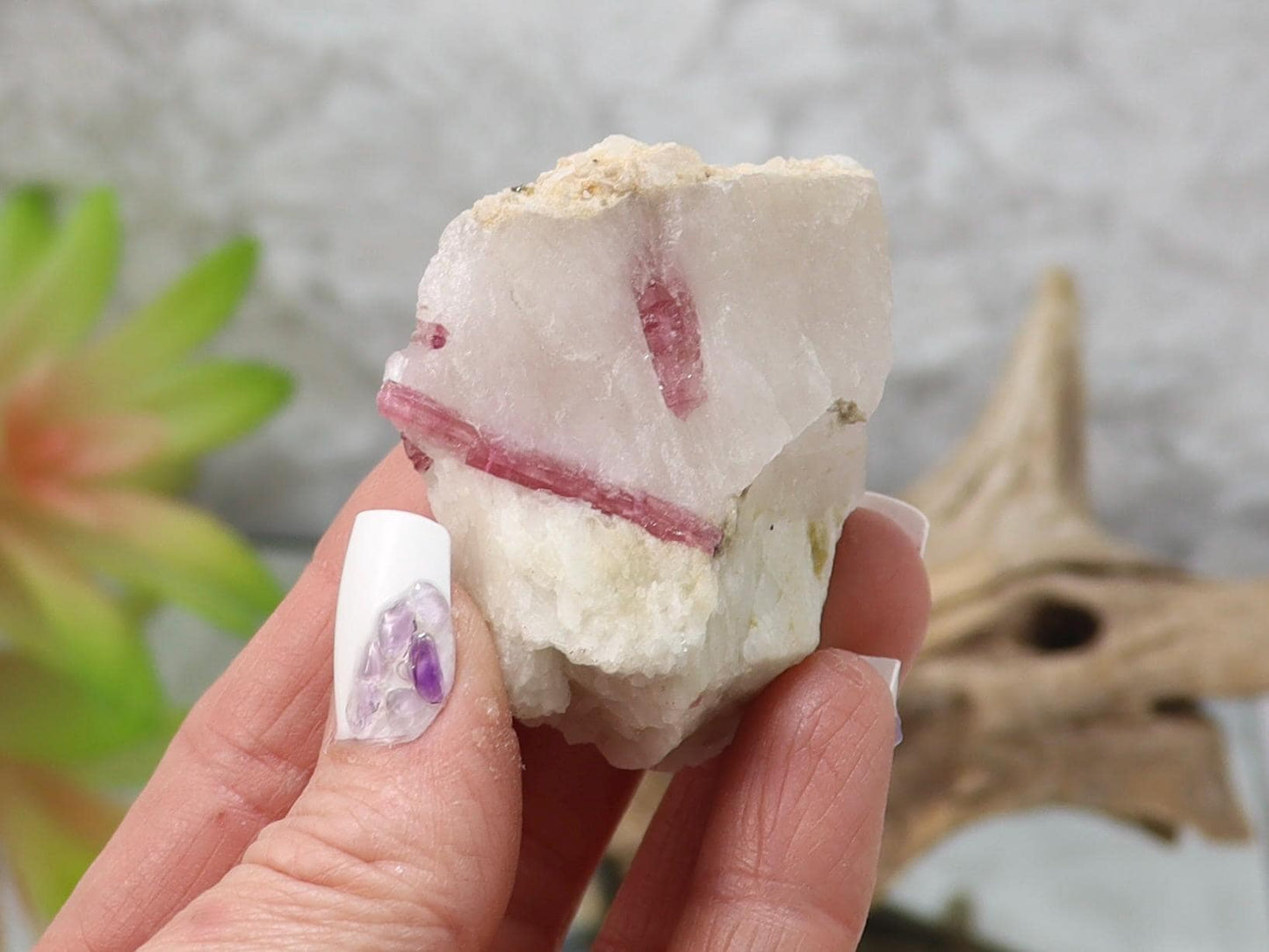 Pink Tourmaline in Quartz Matrix with Display Stand