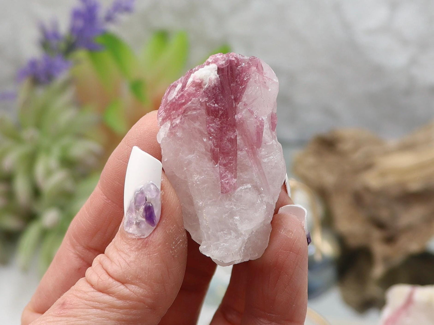 Pink Tourmaline in Quartz Matrix with Display Stand