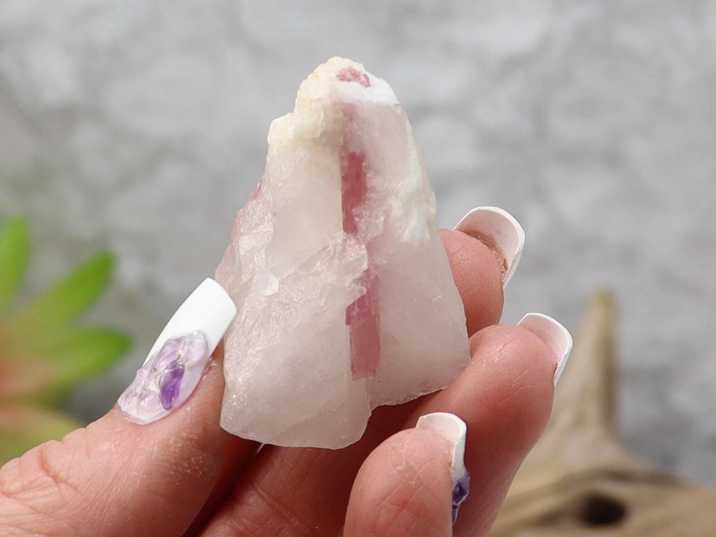 Pink Tourmaline in Quartz Matrix with Display Stand