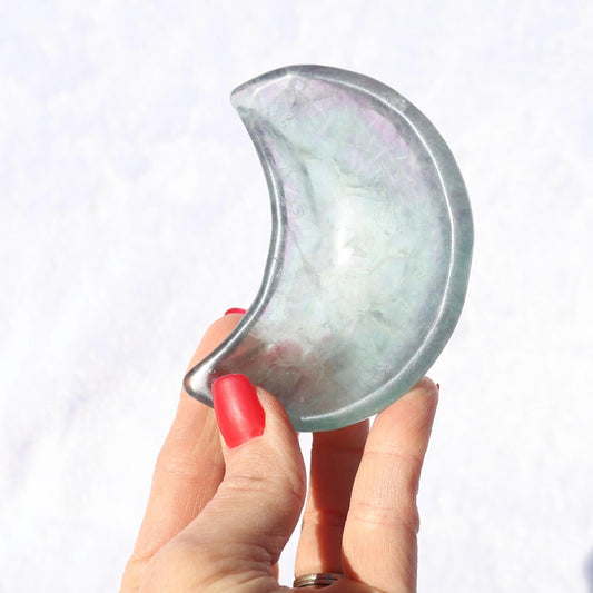 Rainbow Fluorite Crystal Moon Shaped Dish
