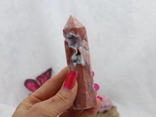 Pink Agate Crystal Tower,  Cotton Candy Agate Point