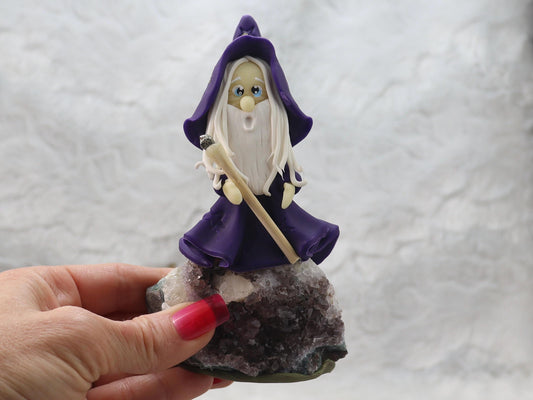 Amethyst Cluster with Clay Wizard