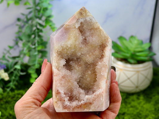Druzy Pink Amethyst Flower Agate Crystal Tower